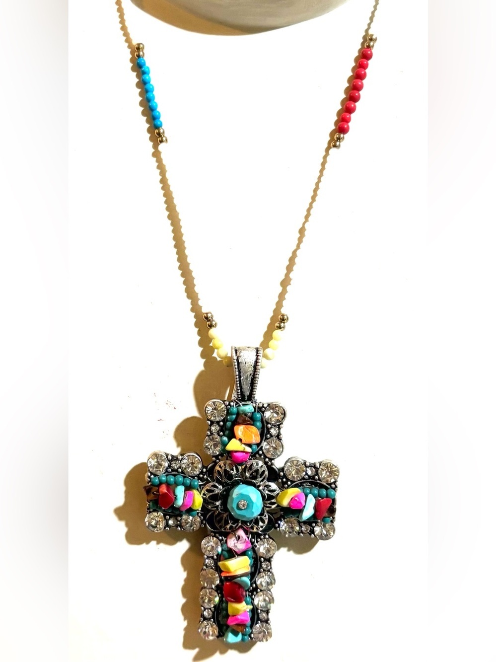 Multicolor Beaded Cross Pendant Necklace - Women Jewelry